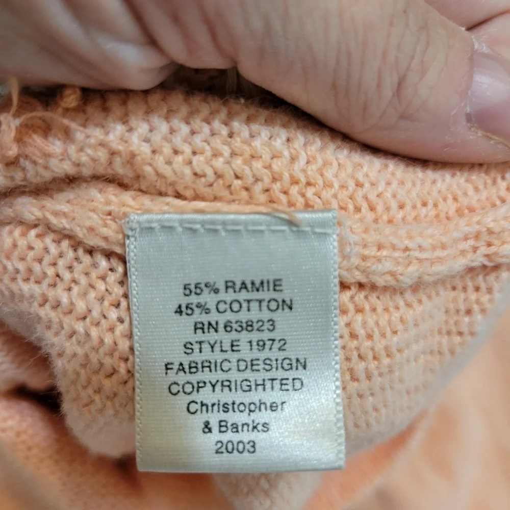 CHRISTOPHER&BANKS Hand Embroidered Peach Sweater Size Medium - Picture 7 of 8